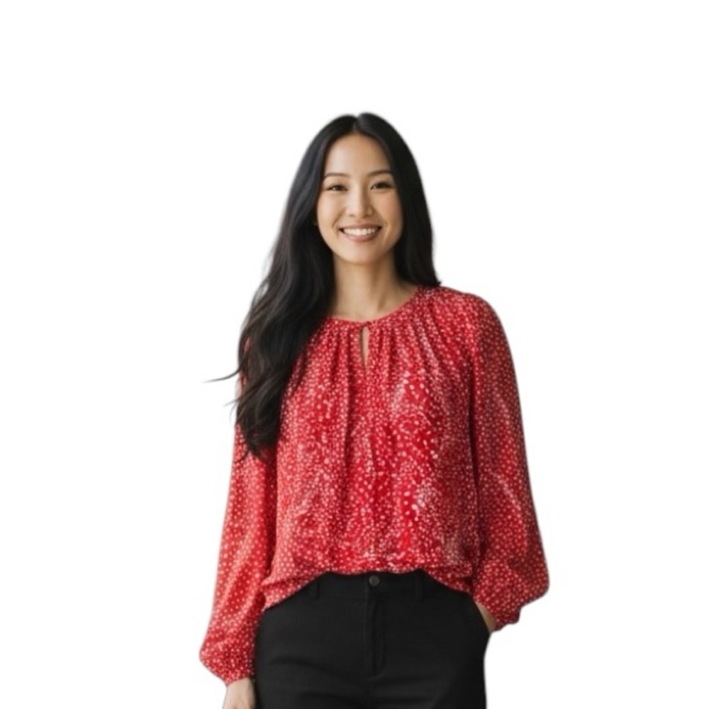 Boden polka dot business casual, preppy, cottage core, whimsy long sleeve shirt